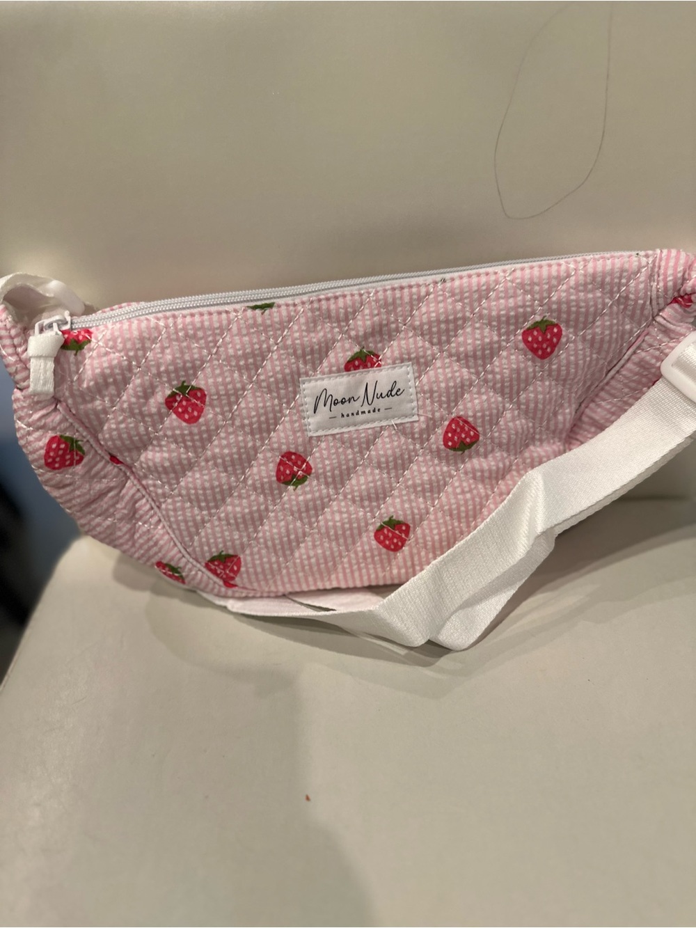 Moon Nude Pink Strawberry Quilted Crossbody Bag